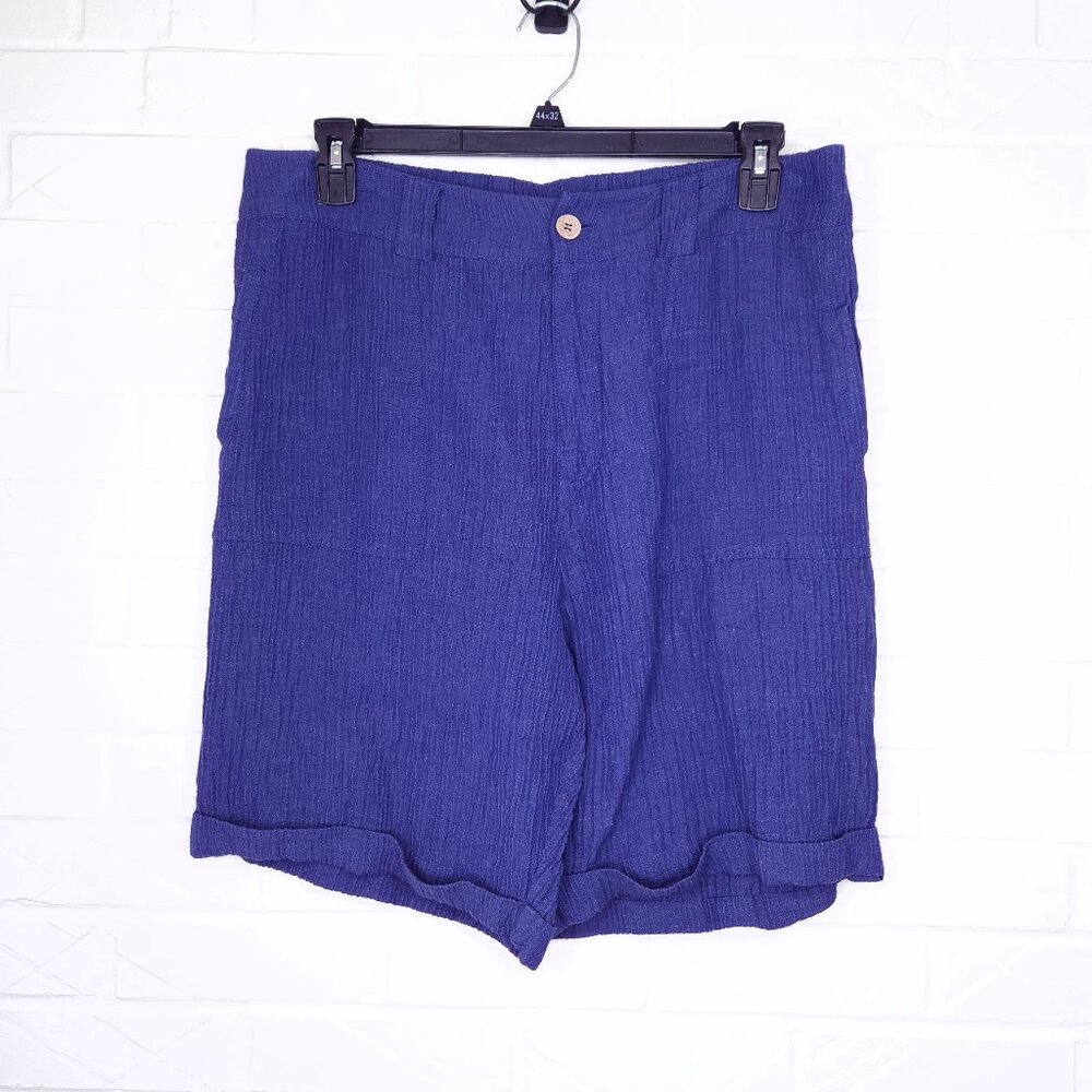 Soft Surroundings Medium Blue Crinkle Gauze Walking Shorts Cuff Lagenlook XL